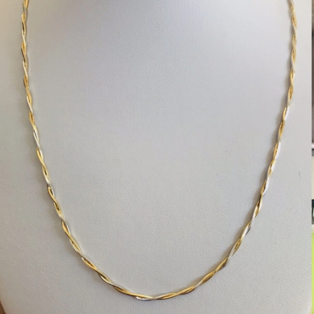 New Elegant Gold & Sterling Silver Solid Twisted Necklace